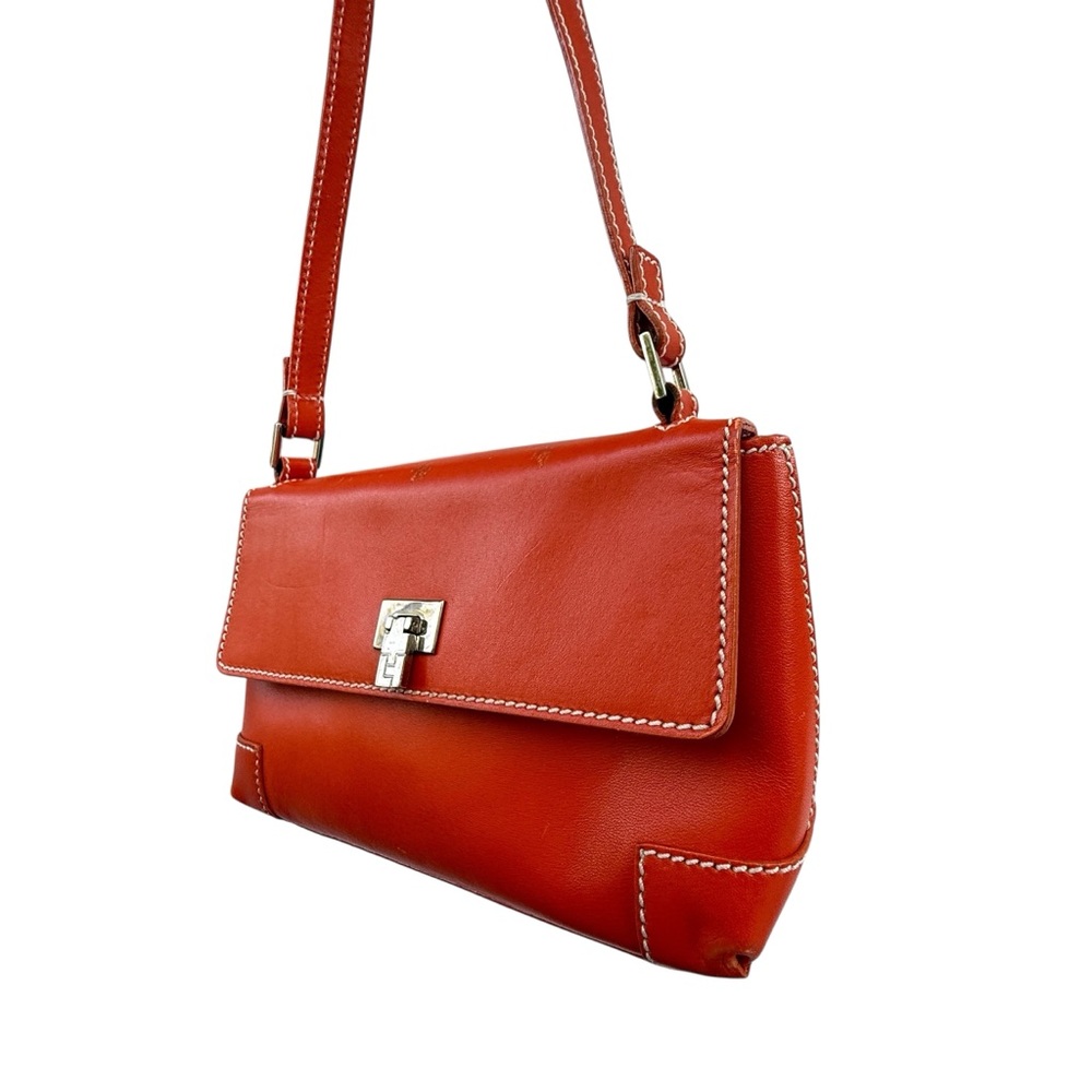 Lambertson Truex Chic Orange Mini Leather Shoulder Bag